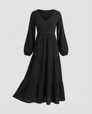 Damen luftig geschnittenes Maxikleid mit Kräuselrock – Schwarz