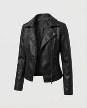Damen Kernige Asymmetrische Biker-Lederjacke – Schwarz