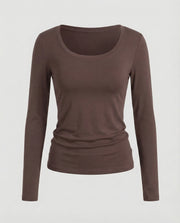 Damen Figurbetonte Stretch Modaljersey Langarmshirt – Braun