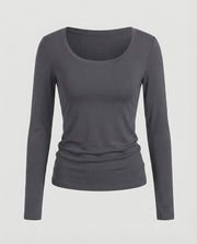 Damen Figurbetonte Stretch Modaljersey Langarmshirt – Dunkelgrau