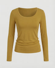 Damen Figurbetonte Stretch Modaljersey Langarmshirt – Senfgelb