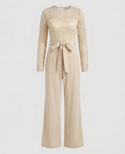Damen Eleganter Jumpsuit mit Spitzenoberteil und tailliertem Bund – Aprikose