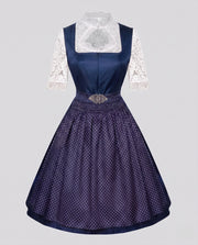 Damen Dirndl Kleid mit Spitzenärmeln und hochwertigem Schürze Nord Taschen – Blau