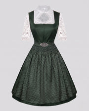 Damen Dirndl Kleid mit Spitzenärmeln und hochwertigem Schürze Nord Taschen – Grün