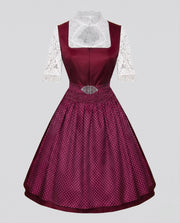 Damen Dirndl Kleid mit Spitzenärmeln und hochwertigem Schürze Nord Taschen – Rot