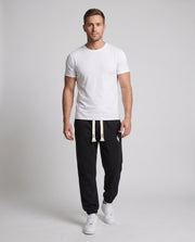 Herren gefütterte Fleece Jogginghose mit Kordelzug, elastischen Bündchen und Astronauten Druck Nord Taschen – Schwarz
