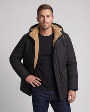 Herren Parka mit Kapuze und Fleece-Futter aus Teddy und thermischer Isolierung Nord Taschen – Schwarz