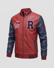 Herren Faux-Leder College Bomberjacke mit gesticktem Patch und Rippbündchen Nord Taschen – Rot