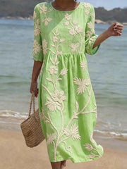 Damen Lockeres Blumiges Sommer Midi Kleid – Leichtes Freizeitkleid – Mintgrün