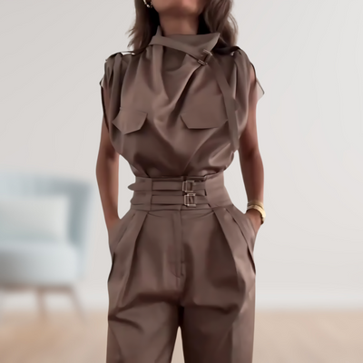 Damen Zweiteiliges Hosenanzug-Set mit Gürtel
