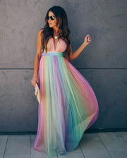 Regenbogen Spaghetti-Träger Damen Kleid | Mehrfarbig – Mehrfarbig