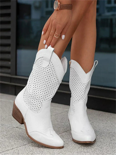 Damen-Vegan-Leder-Stiefel mit perforiertem Design