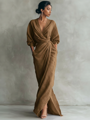 Rosa Maxikleid aus Leinenmischung: Atmungsaktiv und Elegant für den Sommer – Braun