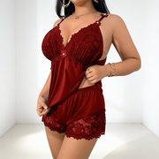 Maelynn - Luxuriöses Set aus Cami-Top und Shorts – Burgunder
