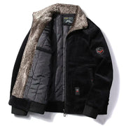 Herren Bomberjacke mit Plüschkragen und Taschen – Schwarz