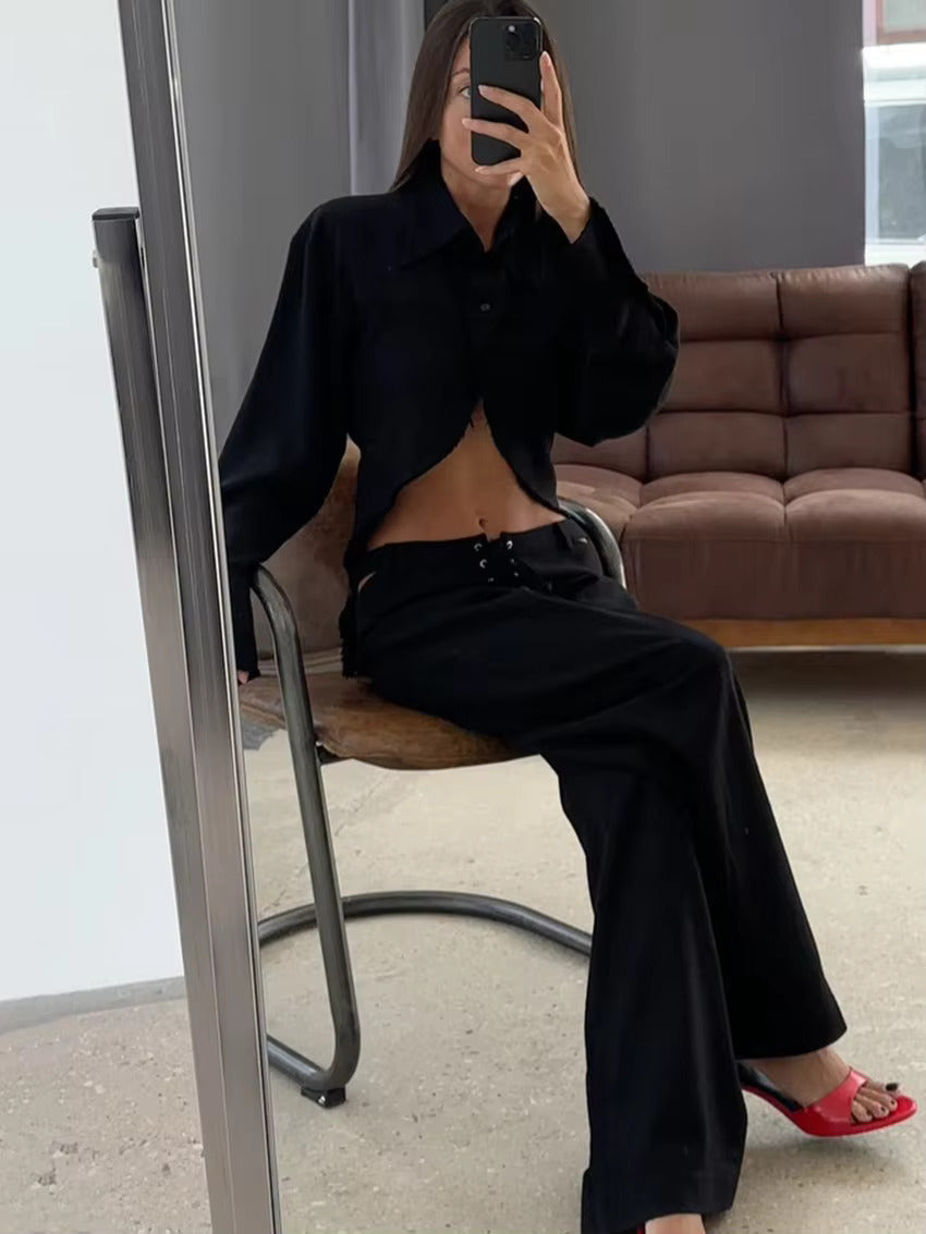 Luftig & Stylisch Zweiteiler aus Leinen mit Langarmshirt und Hose Damen – Nayela