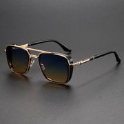 Herren Retro Metall Punk Sonnenbrillen – Vintage UV Schutz Shades – Gold/Blauer Tee