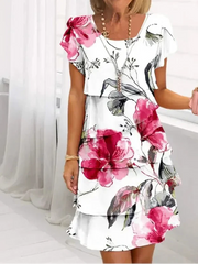 Cynthia™ - Elegantes Komfort-Rüschenkleid – Weiße Blüten