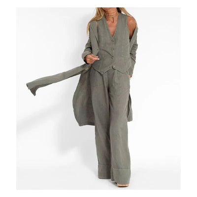 Leinen-Set mit Weste | Weite Hose | Moderner Minimalismus
