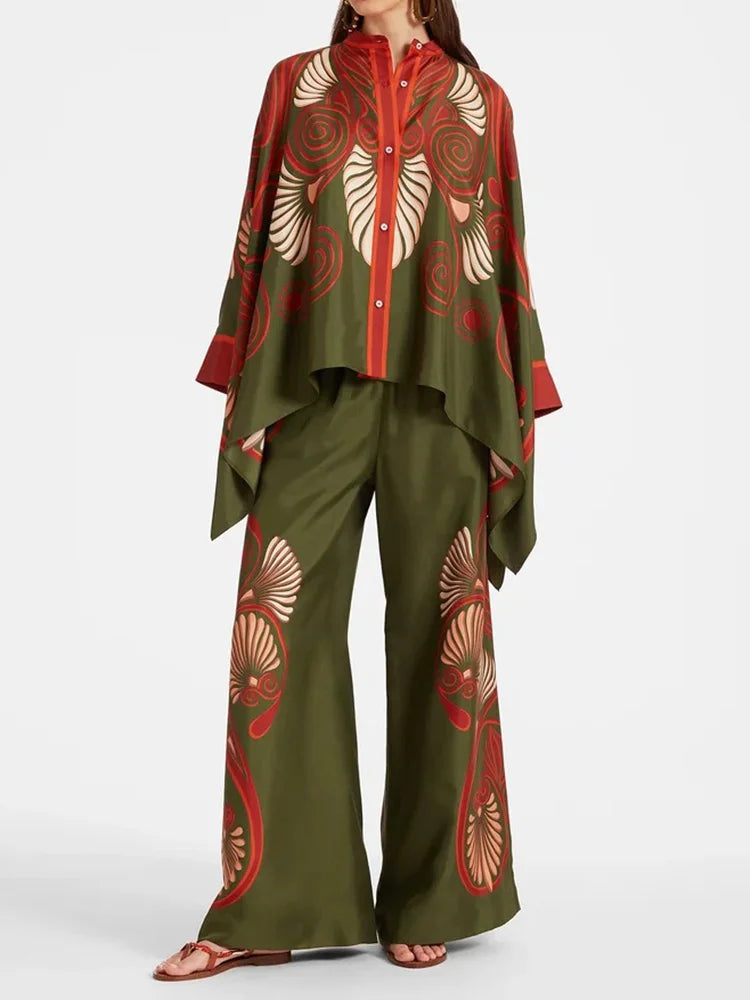 Zweiteiliges Damen Leinen Streetwear-Set Mit Ethno-Print – Samira