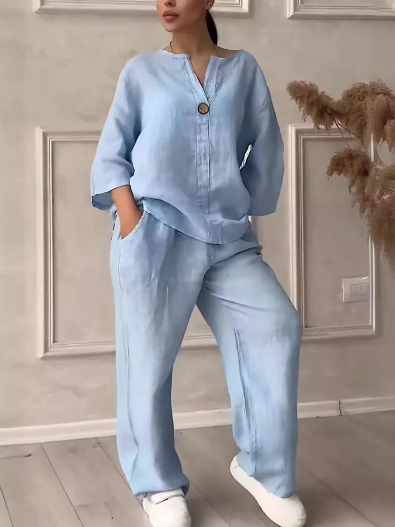 Luftiges & Stylisches Sommer-Set mit Bluse & Weithose aus Leinen – Melina