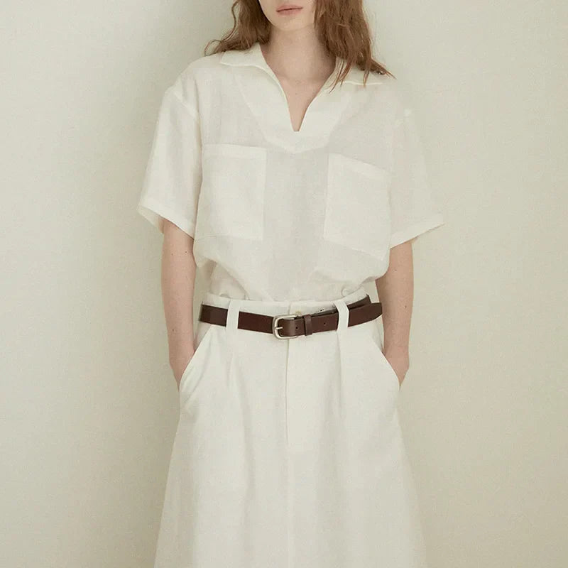 Luftig & Zeitlos Kurzarm Leinenbluse Damen V-Ausschnitt – Milena