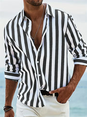 Adrian | Gestreiftes Herren Button-Down Freizeithemd – Schwarz