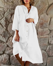 Kosa | Damen Hemdblusenkleid Midi Oversize Sommerkleid – Weiß