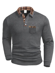 Arlen - Kariertes Langarm-Poloshirt mit Soft-Touch-Finish – Grau