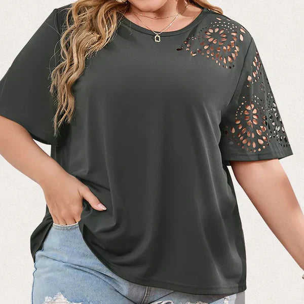 Nicola – kreatives t-shirt mit chiffon-ausschnitt für damen