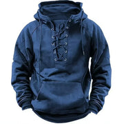 Bervin - Schwerer Hoodie mit Schnürung – Blau