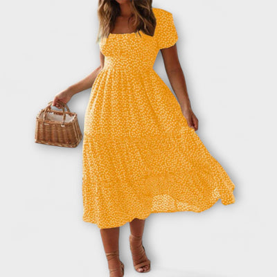 Vintage Blumenmuster Puffärmel Maxikleid