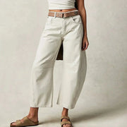 Nora | Damen Barrel Leg Jeans Weites Bein High Waist Freizeithose – Weiß
