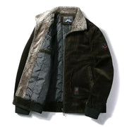 Herren Bomberjacke mit Plüschkragen und Taschen – Olivgrün
