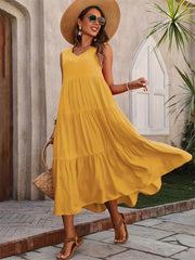 Fiona | Langes Kleid mit fließender Sommerform – Gelb