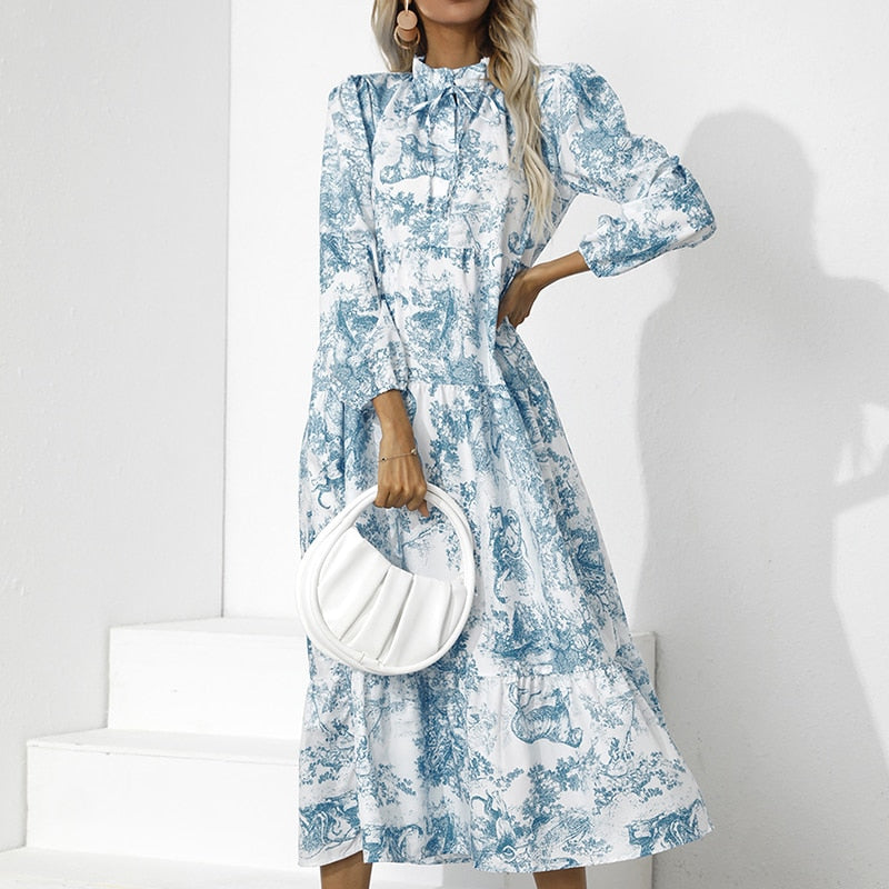 Addison - Elegantes Langarm Kleid mit Blumenmuster Lockere Passform