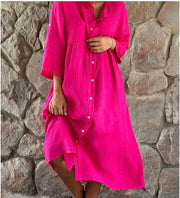 Kosa | Damen Hemdblusenkleid Midi Oversize Sommerkleid – Rosa