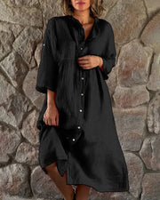 Kosa | Damen Hemdblusenkleid Midi Oversize Sommerkleid – Schwarz