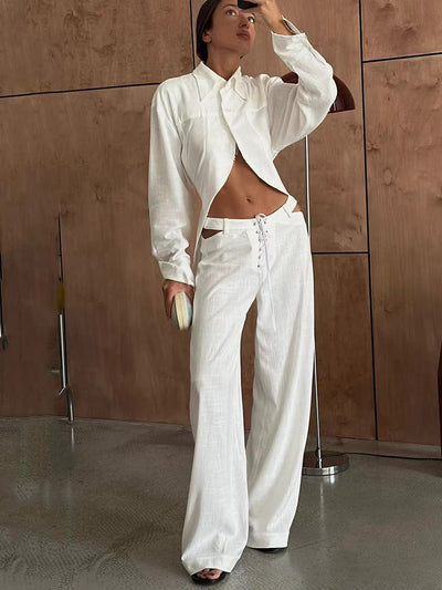 Luftig & Stylisch Zweiteiler aus Leinen mit Langarmshirt und Hose Damen – Nayela