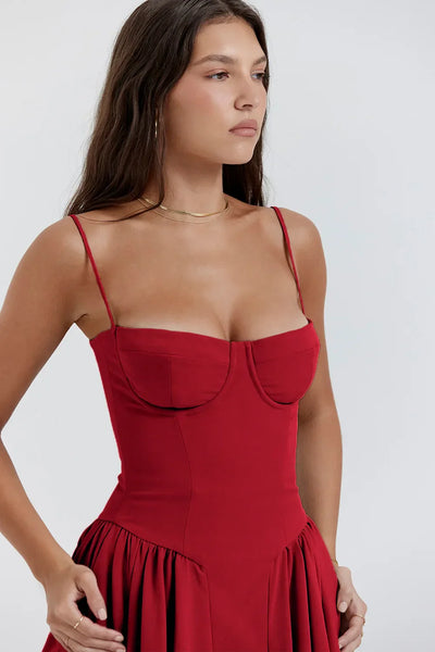 Stilvolles Damen Sommerkleid mit Spaghettiträgern & Taillenkorsage – Mira