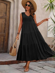 Fiona | Langes Kleid mit fließender Sommerform – Schwarz