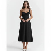 Linsay Blumenkleid – Midi-Kleid mit Korsett & Seitenschlitz – Schwarzes Linsay