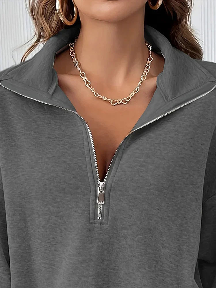 Avery | Schlankes Sweatshirt mit halbem Reißverschluss