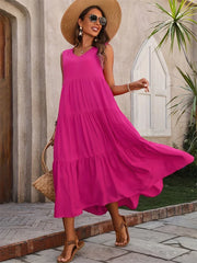 Fiona | Langes Kleid mit fließender Sommerform – Rosa