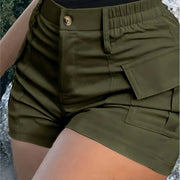 Sommerfeld | Damen-Shorts, hochgeschnittene Latzhose mit Knopftasche (1 Kaufen, 1 GRATIS dazu) – olivgrün