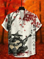 Ulric - Hemd mit Küstenmotiv und Knopfleiste – Schildkröte-Samurai