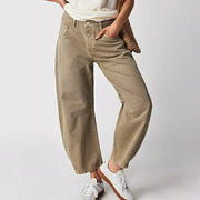 Nora | Damen Barrel Leg Jeans Weites Bein High Waist Freizeithose – Beige