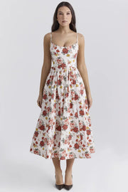 Lea | Festliches Damenkleid elegant und stilvoll – Rote Blumen