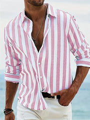 Adrian | Gestreiftes Herren Button-Down Freizeithemd – Rosa