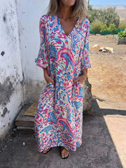 Solstice Bloom Boho Maxikleid mit Taschen – Lila